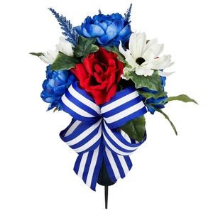New with Tags Medium Patriotic Red White Blue Artificial Floral Cone Striped Bow